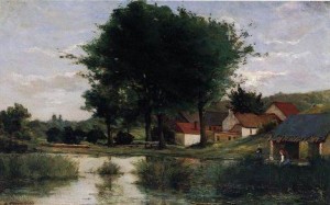 Oil pond Painting - Autumn Landscape Aka Farm And Pond by Gauguin,Paul