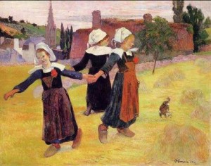 Oil gauguin,paul Painting - Breton Girls Dancing Aka Dancing A Round In The Haystacks by Gauguin,Paul