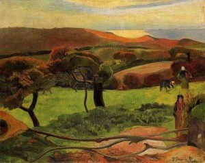 Oil sea Painting - Breton Landscape Fields By The Sea Aka Le Pouldu by Gauguin,Paul
