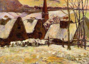 Oil gauguin,paul Painting - Breton Village In The Snow by Gauguin,Paul
