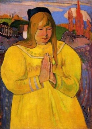 Oil gauguin,paul Painting - Breton Woman In Prayer by Gauguin,Paul