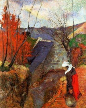 Oil woman Painting - Breton Woman With Pitcher by Gauguin,Paul