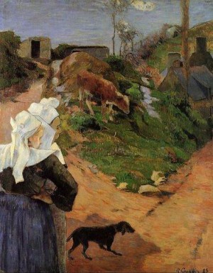 Oil gauguin,paul Painting - Breton Women At The Turn by Gauguin,Paul