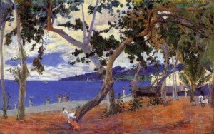 Oil gauguin,paul Painting - By The Seashore by Gauguin,Paul