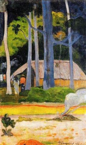 Oil gauguin,paul Painting - Cabin Under The Trees by Gauguin,Paul