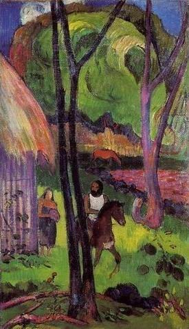 Oil gauguin,paul Painting - Cavalier Devant La Case by Gauguin,Paul