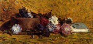 Oil gauguin,paul Painting - China Asters Hat And Book by Gauguin,Paul