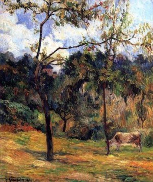 Oil gauguin,paul Painting - Cow In A Meadow Rouen by Gauguin,Paul