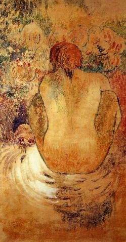 Oil woman Painting - Crouching Marquesan Woman See From The Back by Gauguin,Paul