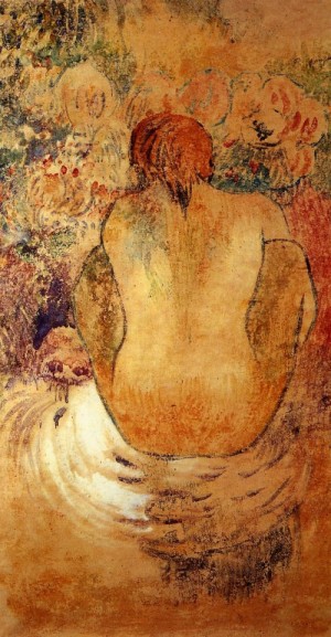 Oil woman Painting - Crouching Marquesan Woman Seen from the Back by Gauguin,Paul