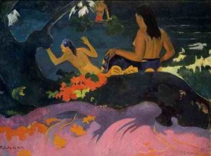 Oil sea Painting - Fatata Te Miti Aka By The Sea by Gauguin,Paul