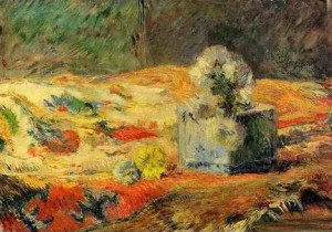 Oil gauguin,paul Painting - Flowers And Carpet by Gauguin,Paul