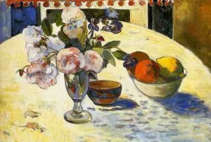 Oil gauguin,paul Painting - Flowers In A Fruit Bowl by Gauguin,Paul