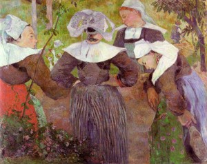 Oil gauguin,paul Painting - Four Breton Women, 1886 by Gauguin,Paul