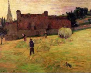 Oil gauguin,paul Painting - Haymaking by Gauguin,Paul