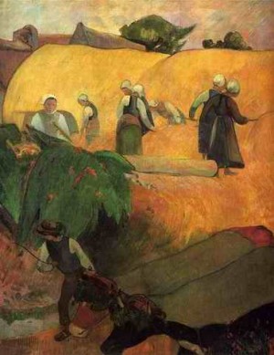 Oil gauguin,paul Painting - Haymaking In Brittany by Gauguin,Paul