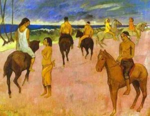 Oil gauguin,paul Painting - Horsemen On The Beach by Gauguin,Paul