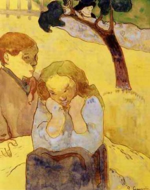 Oil gauguin,paul Painting - Human Misery by Gauguin,Paul