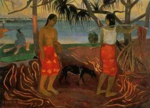 Oil tree Painting - I Rara Te Oviri Aka Beneath The Pandanus Tree by Gauguin,Paul