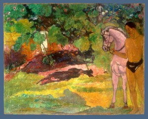 Oil gauguin,paul Painting - In the Vanilla Grove, Man and Horse, 1891 by Gauguin,Paul