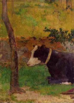 Oil gauguin,paul Painting - Kneeling Cow by Gauguin,Paul