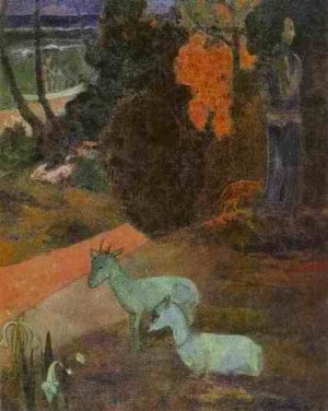 Oil landscape Painting - Landscape With Two Goats by Gauguin,Paul
