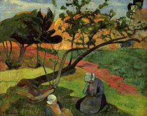 Oil landscape Painting - Little Girls Aka Landscape With Two Breton Girls by Gauguin,Paul