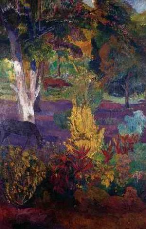 Oil landscape Painting - Marquesan Landscape With A Horse by Gauguin,Paul