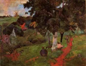 Oil landscape Painting - Martinique Landscape Aka Comings And Goings by Gauguin,Paul