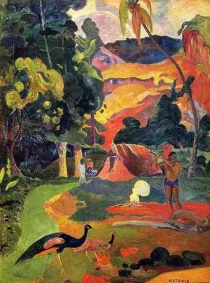 Oil landscape Painting - Matamoe Aka Landscape With Peacocks by Gauguin,Paul