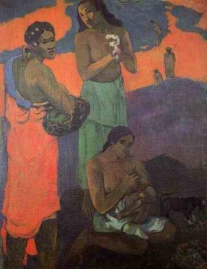 Oil woman Painting - Maternity Aka Three Woman On The Seashore by Gauguin,Paul