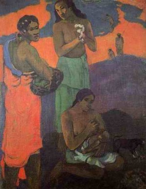Oil gauguin,paul Painting - Maternity Aka Three Woman On The Seashore by Gauguin,Paul