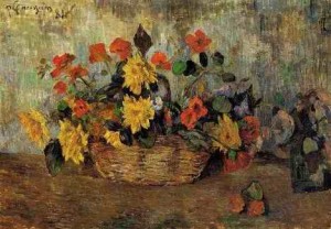Oil gauguin,paul Painting - Nasturtiums And Dahlias In A Basket by Gauguin,Paul