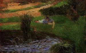 Oil gauguin,paul Painting - Pond With Ducks Aka Girl Amusing Herself by Gauguin,Paul