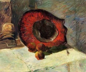 Oil red Painting - Red Hat by Gauguin,Paul