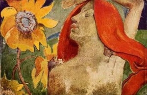 Oil sunflowers Painting - Redheaded Woman And Sunflowers by Gauguin,Paul