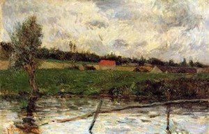 Oil landscape Painting - Riverside Aka Breton Landscape by Gauguin,Paul
