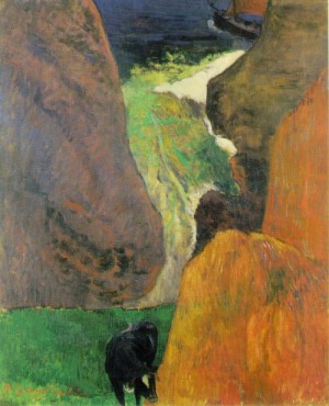 Oil gauguin,paul Painting - Seascape with Cow on the Edge of a Cliff  1888 by Gauguin,Paul