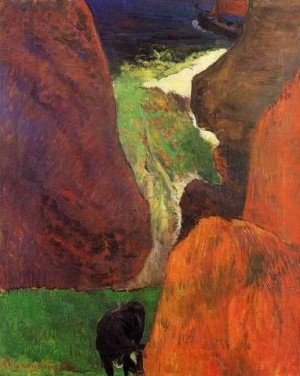 Oil seascape Painting - Seascape With Cow On The Edge Of A Cliff by Gauguin,Paul
