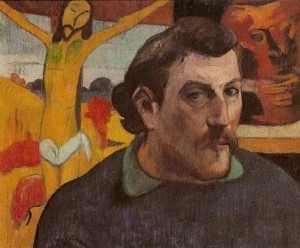 Oil gauguin,paul Painting - Self Portrait With Yellow Christ by Gauguin,Paul