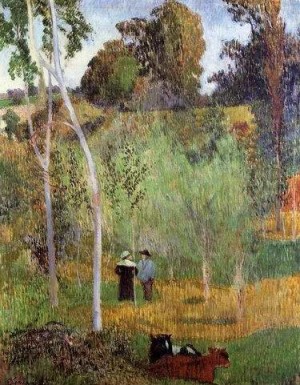 Oil gauguin,paul Painting - Shepherd And Shepherdess In A Meadow by Gauguin,Paul