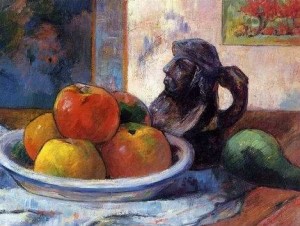Oil gauguin,paul Painting - Still Life With Apples Pear And Ceramic Portrait Jug by Gauguin,Paul