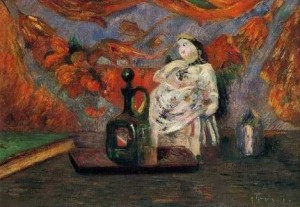 Oil gauguin,paul Painting - Still Life With Carafe And Ceramic Figure by Gauguin,Paul