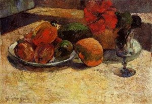 Oil gauguin,paul Painting - Still Life With Mangoes And Hisbiscus by Gauguin,Paul