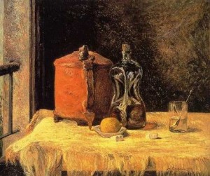 Oil gauguin,paul Painting - Still Life With Mig And Carafe by Gauguin,Paul
