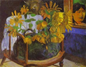 Oil sunflowers Painting - Still Life with Sunflowers on an armchair, 1901 by Gauguin,Paul