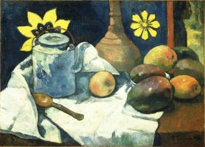 Oil gauguin,paul Painting - Still Life with Teapot and Fruit, 1896 by Gauguin,Paul