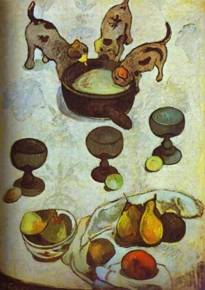 Oil gauguin,paul Painting - Still Life with Three Dogs by Gauguin,Paul