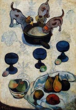 Oil gauguin,paul Painting - Still Life With Three Puppies by Gauguin,Paul