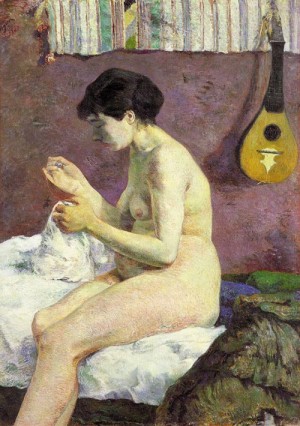 Oil gauguin,paul Painting - Study of a Nude (Suzanne Sewing), 1880, by Gauguin,Paul